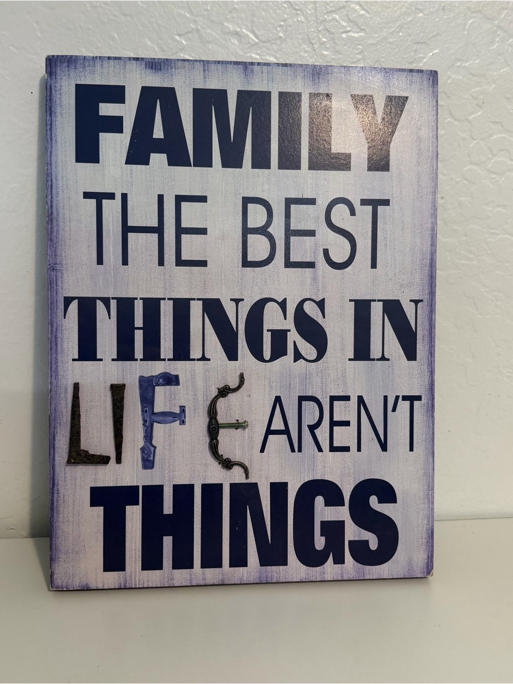 Family Wall Art Sign in Blue, black and metal details Inspirational Home Accent